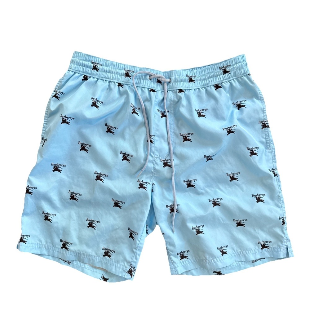 Burberry Swim Trunks Men M Blue Burberrys Knight Logo Print Lined Drawstring